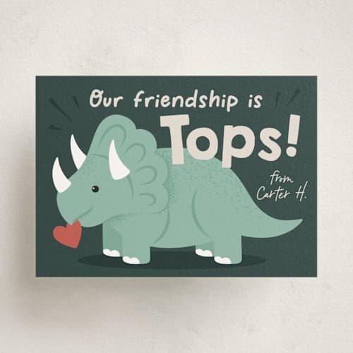 This is a everglade kids valentines day cards with standard by Kacey Kendrick Wagner called triceratops friend printing on signature in standard