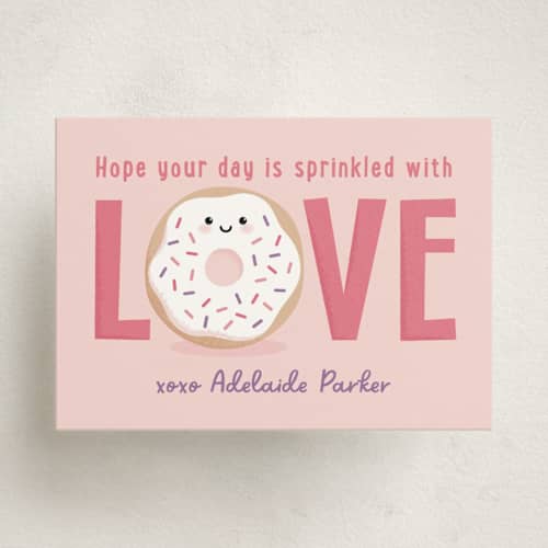 This is a melon kids valentines day cards with standard by Kacey Kendrick Wagner called love donut printing on signature in standard