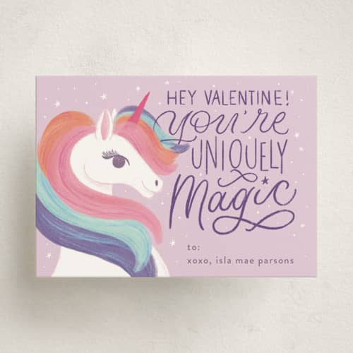 This is a sugarplum kids valentines day cards with standard by Ashley DeMeyere called uniquely magic printing on signature in standard