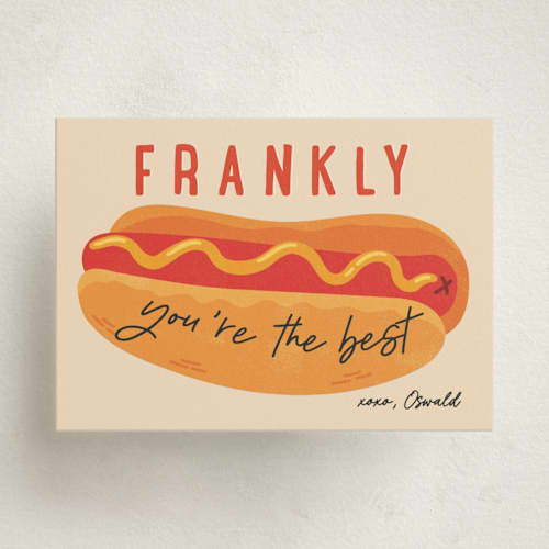 This is a vanilla kids valentines day cards with standard by Sherley Ferreira called hot dog printing on signature in standard