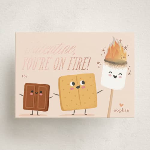 This is a linen kids valentines day cards with foil pressed by Karidy Walker called on fire printing on signature in standard