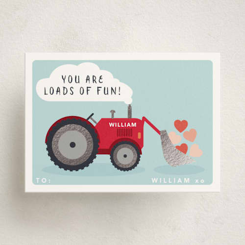 This is a massey ferguson kids valentines day cards with foil pressed by Hudson meet Rose called loads of fun printing on signature in standard