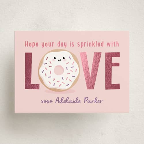 This is a melon kids valentines day cards with foil pressed by Kacey Kendrick Wagner called love donut printing on signature in standard