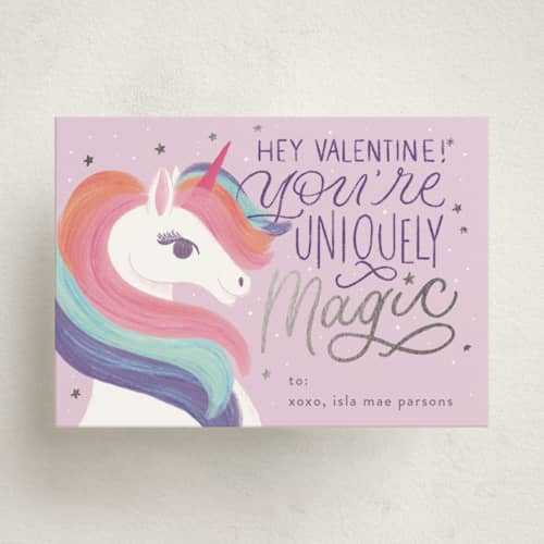 This is a sugarplum kids valentines day cards with foil pressed by Ashley DeMeyere called uniquely magic printing on signature in standard