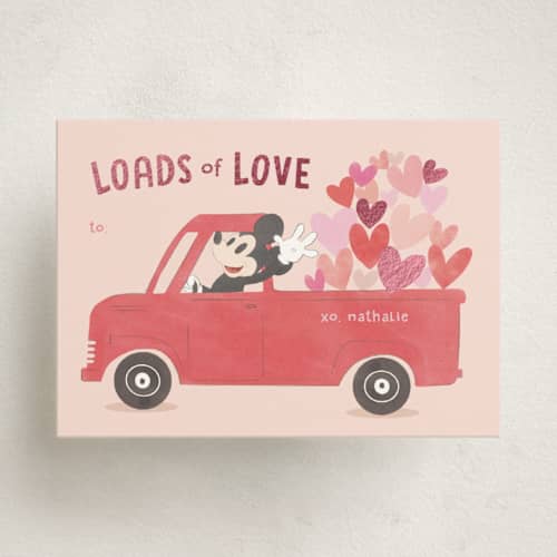 This is a peppermint kids valentines day cards with foil pressed by Creo Study called disney's mickey loads of love printing on signature in standard