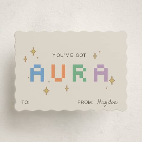 This is a golden kids valentines day cards with standard by Jessica Yeo called max aura points printing on signature in standard