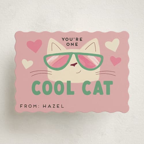 This is a peony kids valentines day cards with standard by Kate Vories called you're a cool cat valentine printing on signature in standard