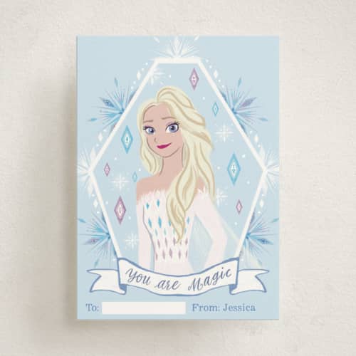 This is a sky kids valentines day cards with standard by Cass Loh called disney's elsa portrait printing on signature in standard