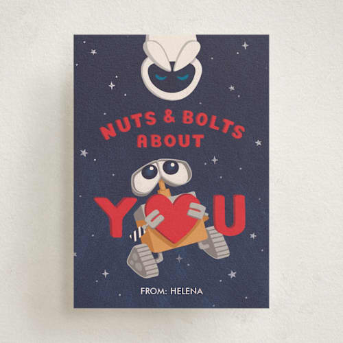 This is a navy kids valentines day cards with standard by tinaleeart called disney and pixar's wall-e and eve printing on signature in standard