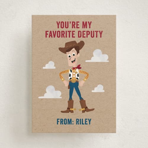 This is a rustic kids valentines day cards with standard by Oma N. Ramkhelawan called disney and pixar's toy story favorite deputy printing on signature in standard