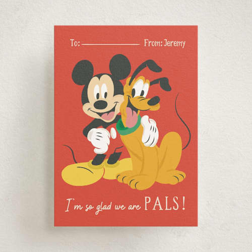 This is a tangerine kids valentines day cards with standard by Kiersten Garner called disney's mickey and pluto pals printing on signature in standard