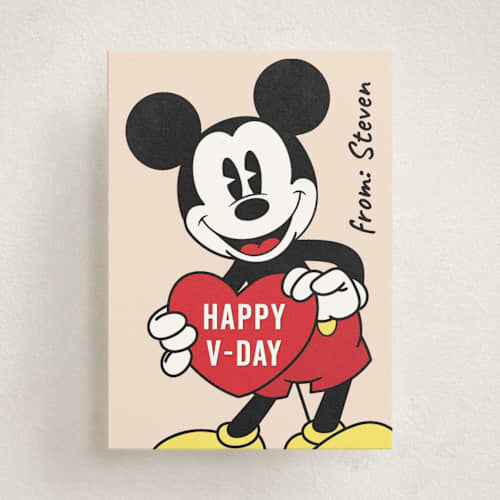This is a cream kids valentines day cards with standard by Sherley Ferreira called disney's mickey love! printing on signature in standard