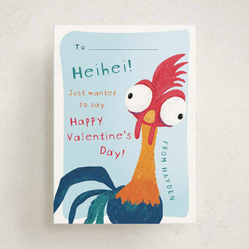 This is a ocean kids valentines day cards with standard by Kristen Knechtel called disney's moana hei hei, valentine! printing on signature in standard