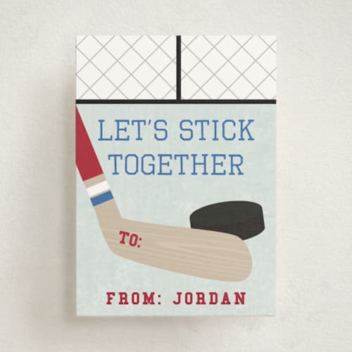 This is a crimson kids valentines day cards with standard by Annie Holmquist called goalie printing on signature in standard