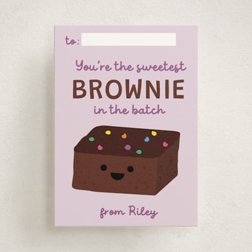 This is a grape kids valentines day cards with standard by Annie Holmquist called brownie points printing on signature in standard