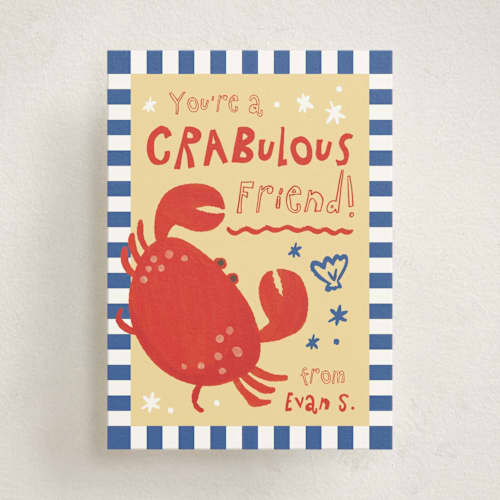 This is a sea kids valentines day cards with standard by Jenna Holcomb called crabulous printing on signature in standard