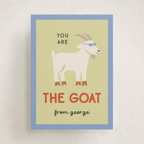 This is a lime kids valentines day cards with standard by Ellen Schlegelmilch called the goat printing on signature in standard