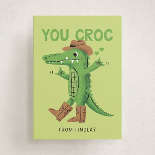 This is a lime kids valentines day cards with standard by mo kelley called you croc printing on signature in standard