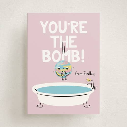 This is a acai kids valentines day cards with standard by mo kelley called the bomb printing on signature in standard