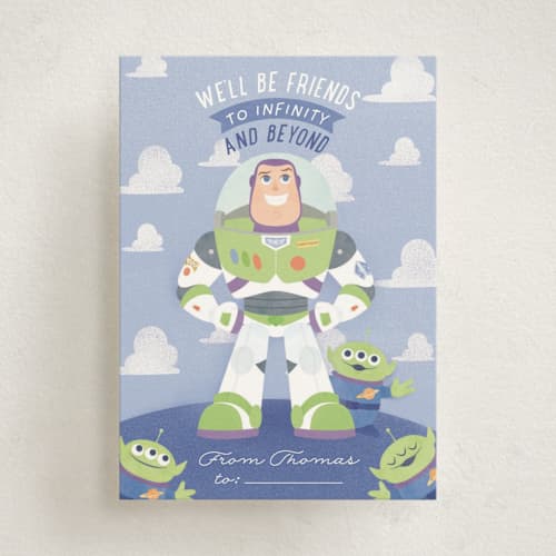 This is a bluebell kids valentines day cards with standard by Sabrin Deirani called disney and pixar's buzz lightyear infinity friendship printing on signature in standard