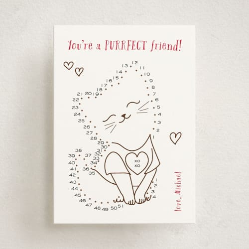 This is a crimson kids valentines day cards with standard by Kanika Mathur called join the dots cat printing on signature in standard