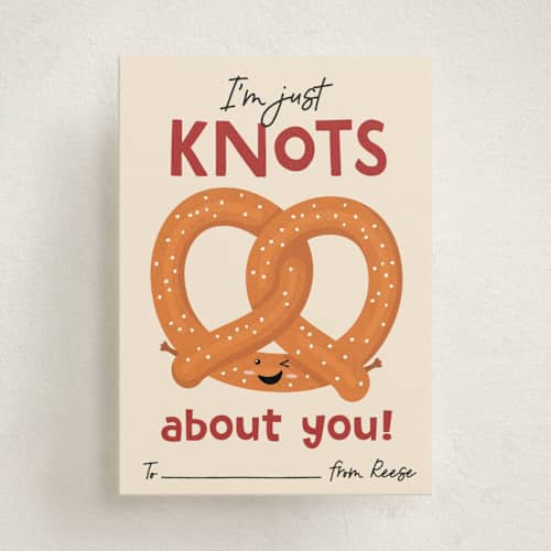 This is a dough kids valentines day cards with standard by Erica Krystek called knots about you printing on signature in standard