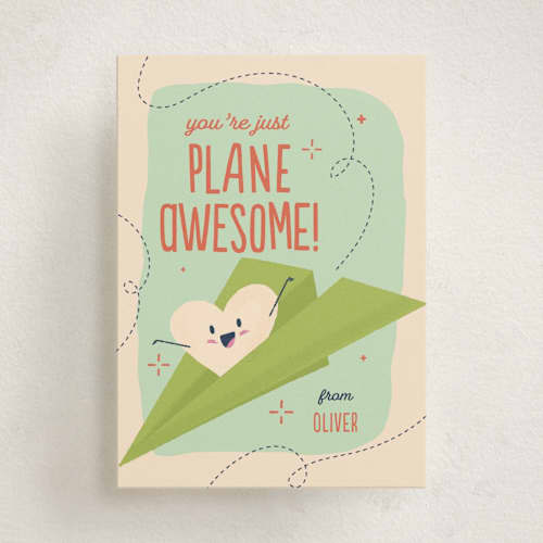 This is a seafoam kids valentines day cards with standard by Vera Lim called plane awesome printing on signature in standard