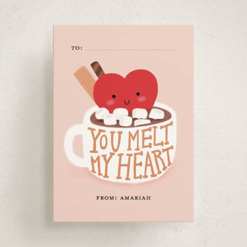 This is a peach kids valentines day cards with standard by iamtanya called heart melted printing on signature in standard