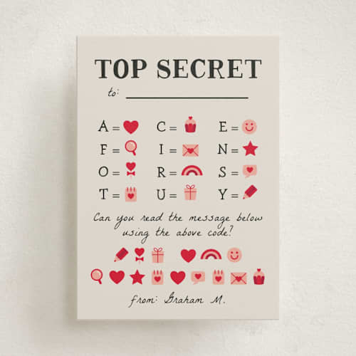This is a licorice kids valentines day cards with standard by Orasie called top secret printing on signature in standard