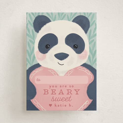 This is a eucalyptus kids valentines day cards with standard by Laura Hankins called beary sweet printing on signature in standard