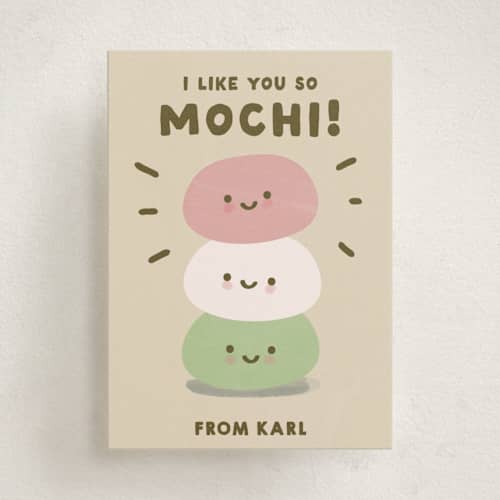 This is a olive kids valentines day cards with standard by Ani Somi called so mochi printing on signature in standard