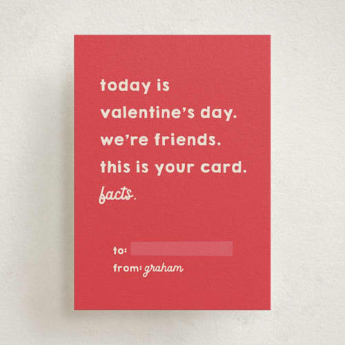 This is a cinnamon kids valentines day cards with standard by Alexandra Cohn called facts printing on signature in standard