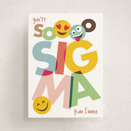 This is a candy kids valentines day cards with standard by Caroline Harberd called so sigma printing on signature in standard