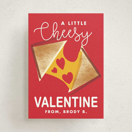 This is a cardinal kids valentines day cards with standard by Baumbirdy called cheesy printing on signature in standard