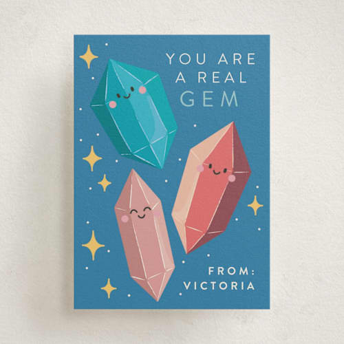 This is a sapphire kids valentines day cards with standard by Diana Pinnell called crystal gems printing on signature in standard