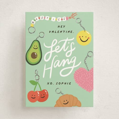 This is a mint kids valentines day cards with standard by Lauren Jinhee called let's hang printing on signature in standard