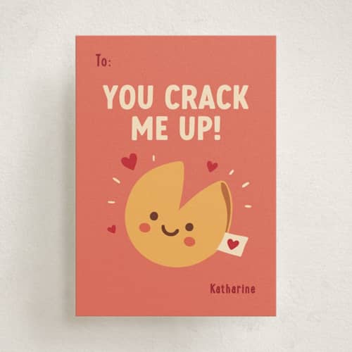 This is a tangerine kids valentines day cards with standard by Jess Rosa Beck called fortune cookie friend printing on signature in standard