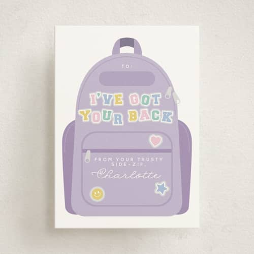 This is a lavender kids valentines day cards with standard by Hudson meet Rose called trusty side zip printing on signature in standard