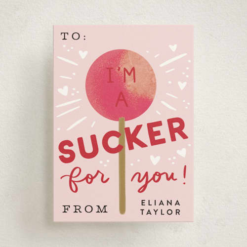This is a rose kids valentines day cards with standard by Alethea and Ruth called sucker for you printing on signature in standard