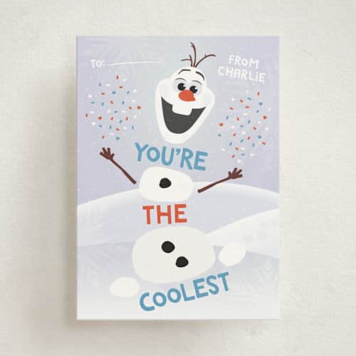 This is a blueberry kids valentines day cards with standard by Erica Krystek called disney's olaf to party printing on signature in standard