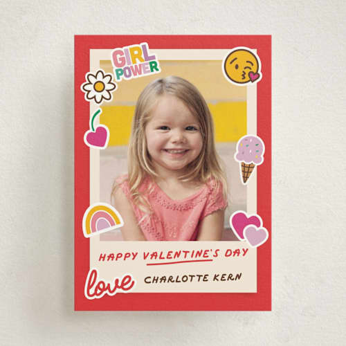 This is a cherry kids valentines day cards with standard by Jennifer Lew called stickers printing on signature in standard