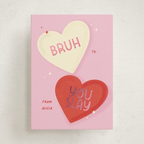 This is a bubblegum kids valentines day cards with foil pressed by Vera Lim called slay printing on signature in standard