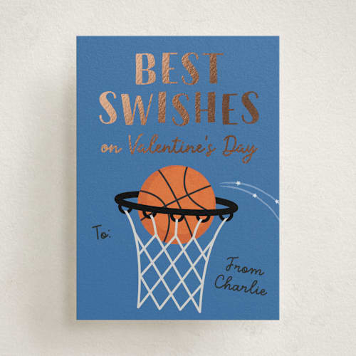 This is a blueberry kids valentines day cards with foil pressed by Erica Krystek called best swishes printing on signature in standard