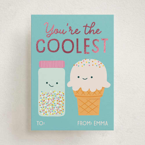 This is a bluebell kids valentines day cards with foil pressed by Annie Holmquist called coolest printing on signature in standard