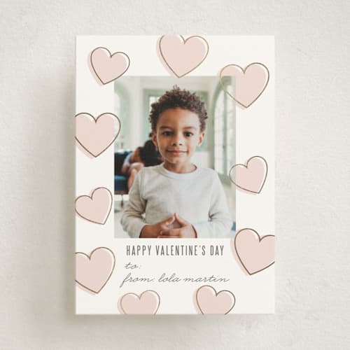 This is a peony kids valentines day cards with foil pressed by Lauren Chism called jumbo hearts printing on signature in standard