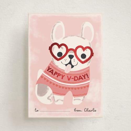 This is a blush kids valentines day cards with foil pressed by Itsy Belle Studio called yappy v-day! printing on signature in standard