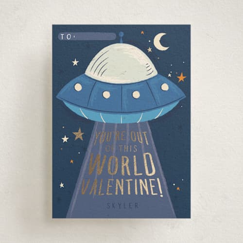 This is a neptune kids valentines day cards with foil pressed by Kiersten Garner called out of this world printing on signature in standard