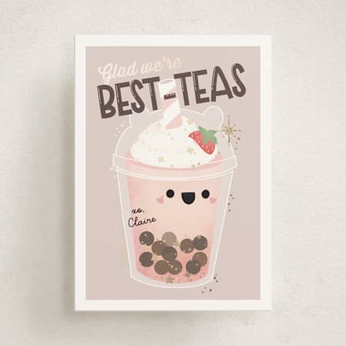This is a mocha kids valentines day cards with foil pressed by Itsy Belle Studio called best-teas printing on signature in standard