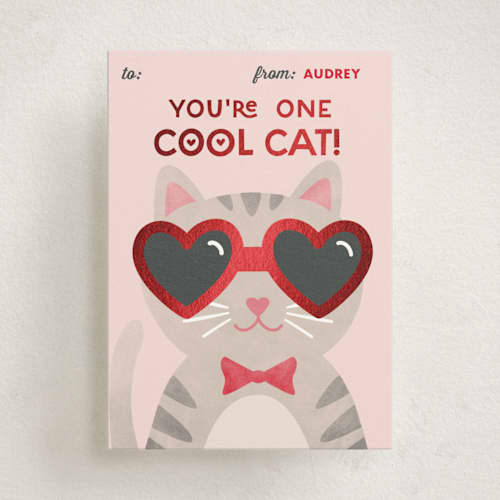 This is a cotton candy kids valentines day cards with foil pressed by Shirley Lin Schneider called coolest cat printing on signature in standard