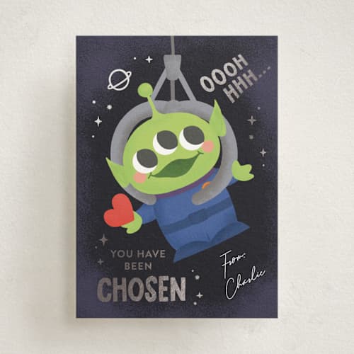 This is a navy kids valentines day cards with foil pressed by Itsy Belle Studio called disney and pixar's aliens choose you printing on signature in standard